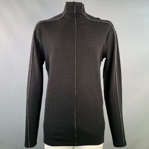 Size XL Black White Cotton Blend Raw Edge Reverse Seam Turtleneck Pullover